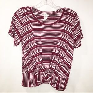 Stripped Maroon & White Twist Top